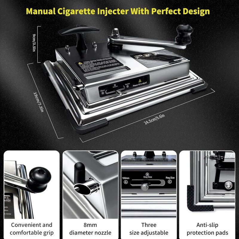 ROWISE New Version Cigarette Rolling Machine, Portable Manual Cigarette Injector Fits Rolling Tube of Diameter 0.31"/8mm, Cigarette Roller Machine for Size of Tube: 100mm, King & Regular Size, Silver - Image 3
